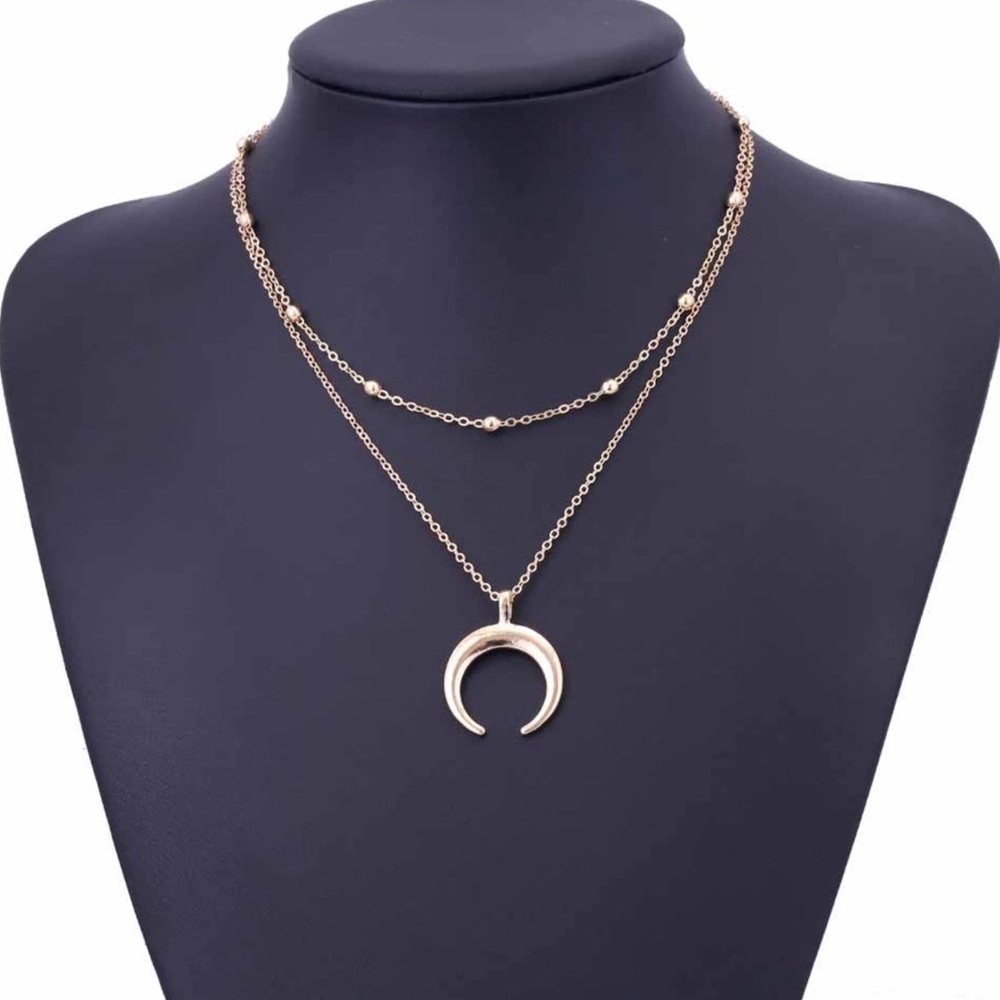 3/$25⚡️Horn Crescent Moon layer choker necklace - Picture 3 of 8